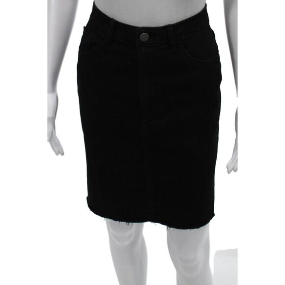 Black Label Dresses & Skirts - Black Label Womens Straight Pencil Skirt Black Button Cotton Blend Size L